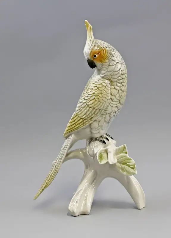 Vogel Porzellanfigur Nymphensittich gelb-weiß Ens H23,5cm 9941552 0