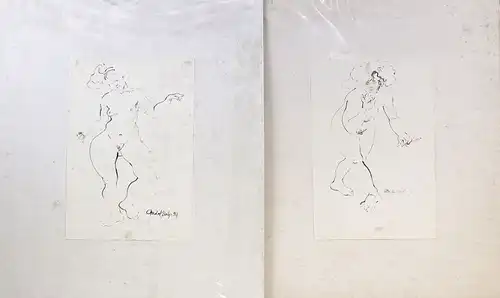 8063087 Paar Tusche-Zeichnungen sign. Margharita del Balzo 1994 Weiblicher Akt