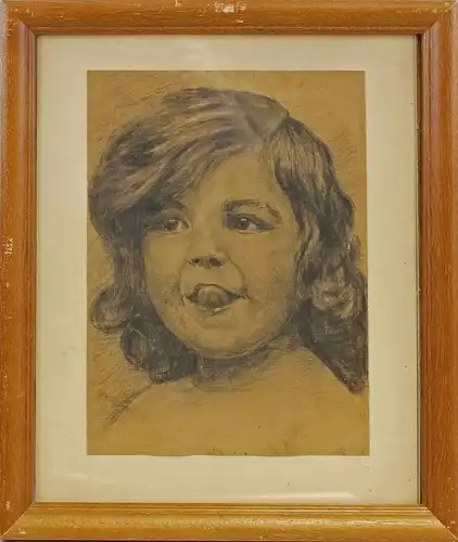 Kohlezeichnung Kinderkopf freches Porträt eines Mädchens 99863084