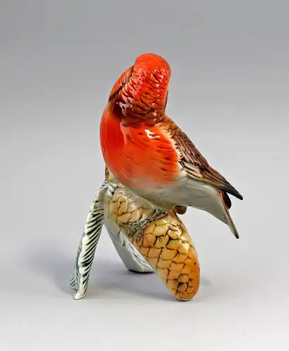 Vogel Porzellan Figur Kreuzschnabel rot/braun Ens H15cm 9941466