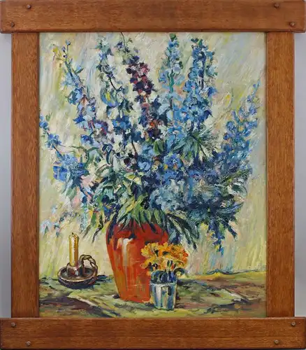 8060177 Öl-Gemälde Blumen Stillleben Lupinen Mitte 20. Jh. Eicherahmen