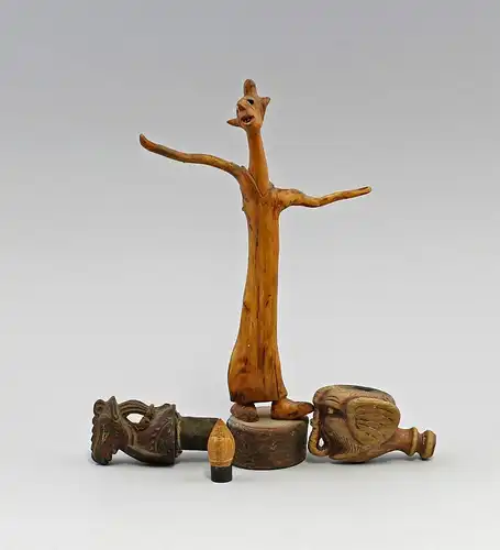 Konvolut Kleinfiguren Asien Holz Pfeifenkopf Flaschenverschluß 99839053