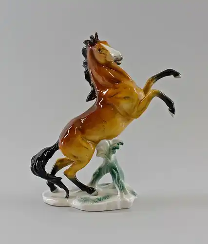 # Porzellan Figur steigendes Pferd Hengst braun Ens H24cm