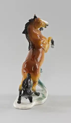 # Porzellan Figur steigendes Pferd Hengst braun Ens H24cm