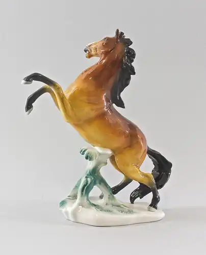 # Porzellan Figur steigendes Pferd Hengst braun Ens H24cm