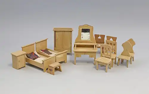 99810074 Puppenstubenmöbel Schlafzimmer Holz lackiert um 1920/30