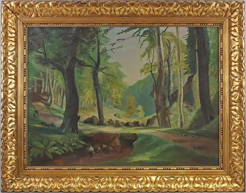 8060008 Öl-Gemälde signiert Henning 1939 Waldstück in Jugendstil-Rahmen