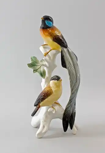 #9997735 Porzellan Figur Vogel Paradiesvogel Paradieswitwen-Gruppe Ens H26cm