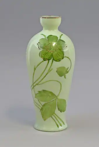 8135004 Glas Vase Jugendstil Emailmalerei Milchglas Blumen