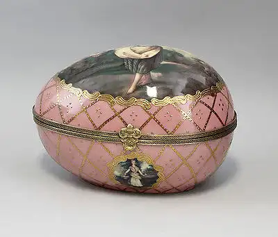 Große prunkvolle Porzellan - Ei - Dose liegend rosa gold & Medaillon NEU 9987149