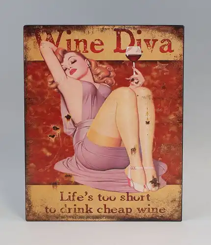 Reklameschild Blechschild Pin-Up-Girl  "Wine-Diva"  Vintage Nostalgie 9973221