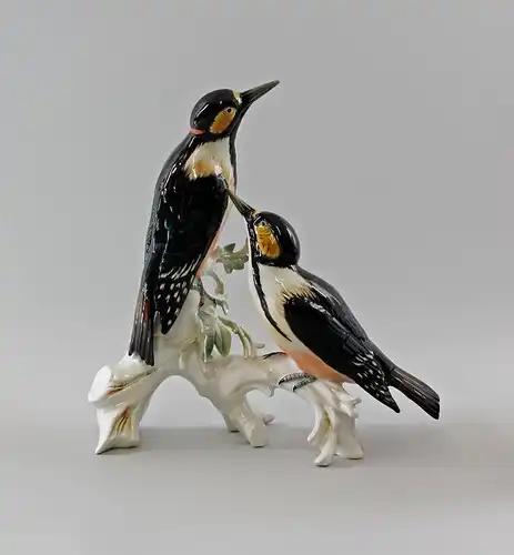 Porzellan Figur Vogel Buntspecht-Gruppe Specht Ens 30x34cm #