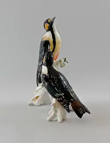 Porzellan Figur Vogel Buntspecht-Gruppe Specht Ens 30x34cm #