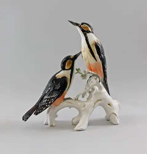 Porzellan Figur Vogel Buntspecht-Gruppe Specht Ens 30x34cm #