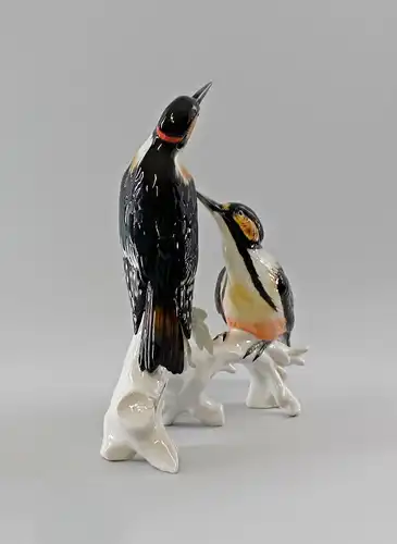 Porzellan Figur Vogel Buntspecht-Gruppe Specht Ens 30x34cm #
