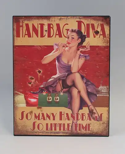 Reklameschild Blechschild Pin-Up-Girl  "Handbag-Diva"  Vintage Nostalgie 9973222