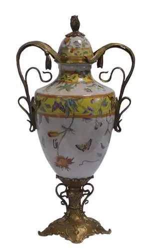 Messing Keramik Deckel Amphore Vase Jugendstil floral prunkvoll neu 99937810-dss
