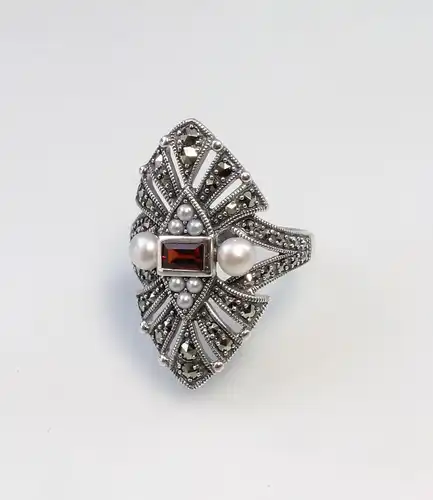 9927096 925er Silber Granat-Perlen-Ring Art deco Gr.56