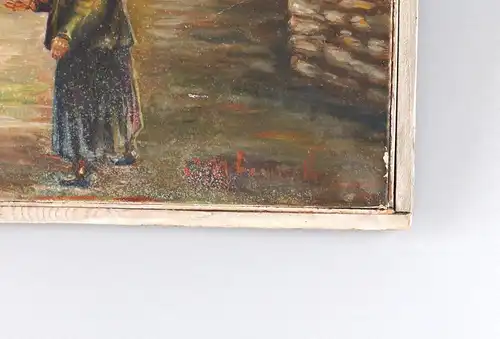 8160029 Öl-Gemälde signiert Russische Dorf Szene Fischer