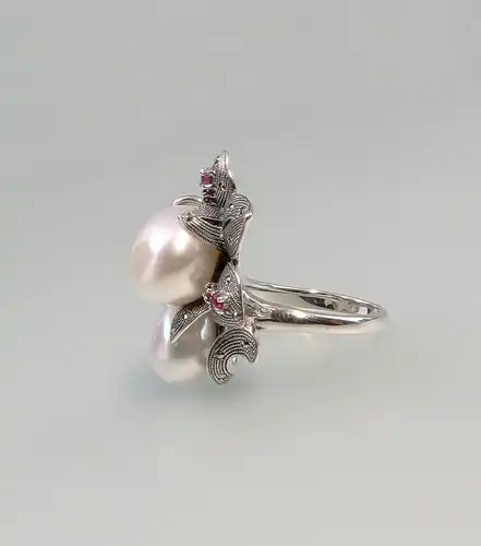 9927094 925er Silber Perlen-Rubin-Ring Markasiten Gr. 55