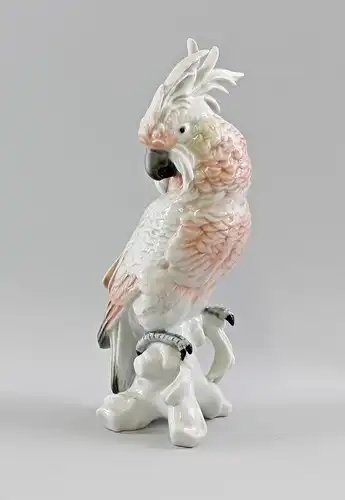 9997904 Porzellan Figur großer Kakadu weiß rosa grau Vogel Ens H29cm