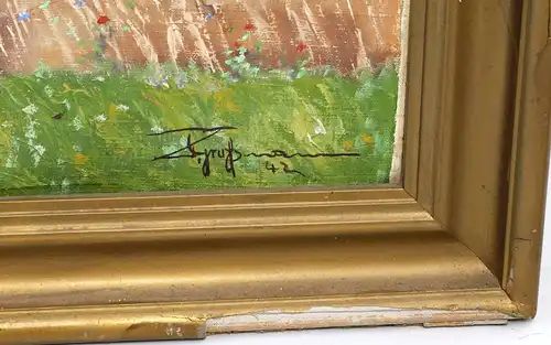 8160025 Öl-Gemälde signiert Z. Grußmann 1942 Sommerlicher Feldweg Birken