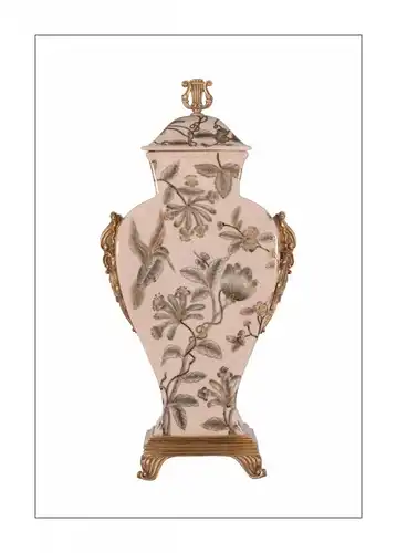 Messing Keramik Deckel Amphore Vase Lyra Jugendstil prunkvoll neu 99937837-dss