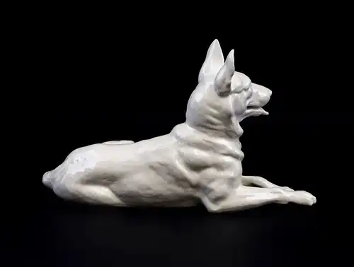 9941929 Ens Porzellan Figur Deutscher Schäferhund Hund Weißporzellan 18x30cm