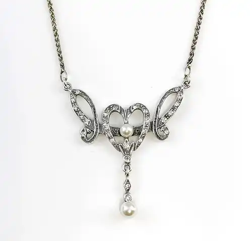 925er Silber Collier mit Perlen u. Swarovski-Steinen 9901124