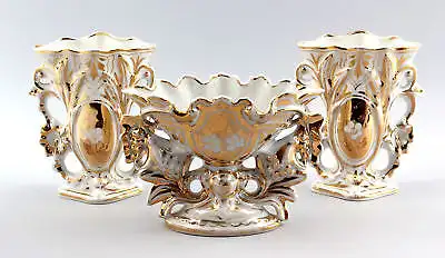 3 Kamin-Vasen-Garnitur Spätbiedermeier Porzellan Gold 99840073