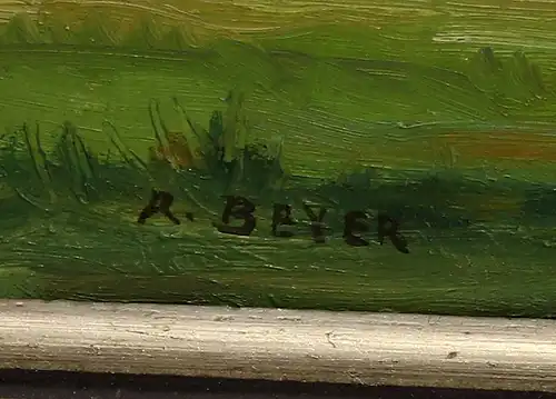 7960036 Ölgemälde signiert Rudolf Beyer Landschaft im Muldental 1954