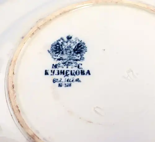  Lot 3 russische Keramik Steingut Teller Kuznetsov Kupferumdruck-Dekor