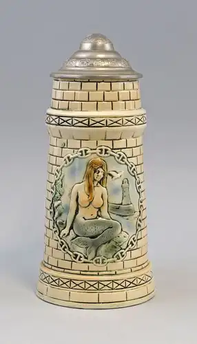 8145017 Keramik Bierkrug in Turmoptik Nixe Humpen Sitzendorf Thüringen