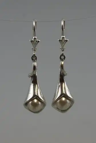925er Silber Ohrhänger Ohrringe Blüte mit Perlen NEU 9901234
