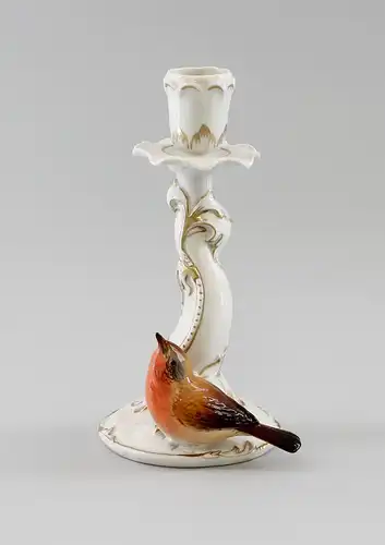 Porzellan Figur Leuchter mit Rotkehlchen Vogel Ens H18cm 9997338#