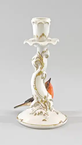 Porzellan Figur Leuchter mit Rotkehlchen Vogel Ens H18cm 9997338#