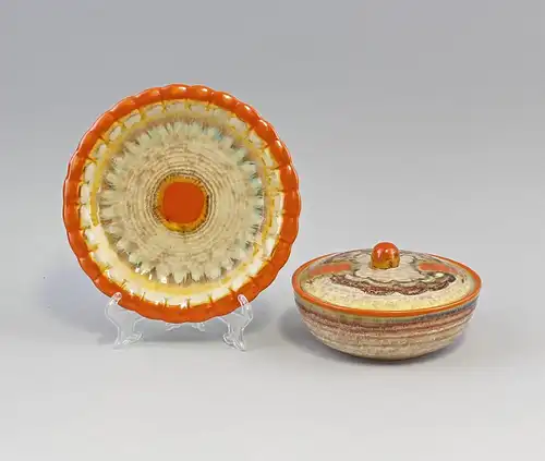 Keramik Teller und Dose Art déco Westerwald Dümmler&Breiden 99845255
