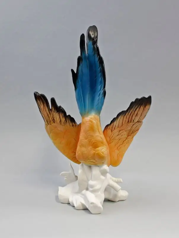 9997794 Porzellan Figur groß Papagei Ara Stürzer blauorange Ens H39cm 2