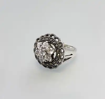 925er Silber Floraler Silber-Ring mit farblosen Zirkonia  Gr. 54  Neu  9907079
