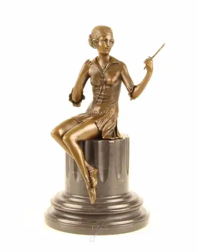 Bronze Skulptur junge Frau mit Spiegel sitzend neu 9973380-dssp