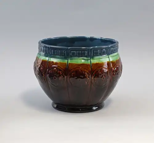 7945003 Keramik Majolika Blumentopf Cachepot Jugendstil Laufglasur