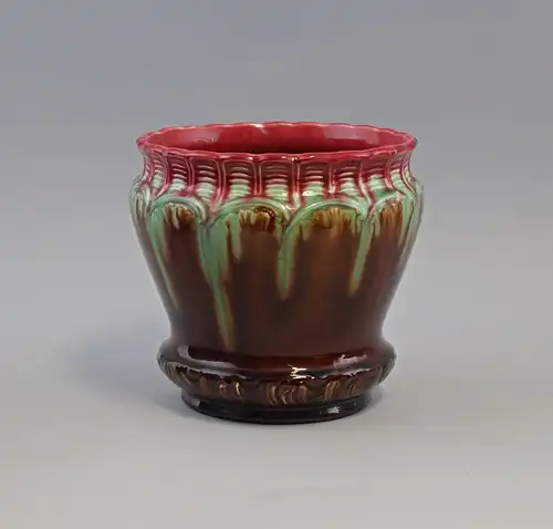 7945002 Keramik Majolika Blumentopf Cachepot Jugendstil Laufglasur