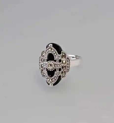 9927432 925er Silber Onyx-Markasit-Ring Art deco Gr.56