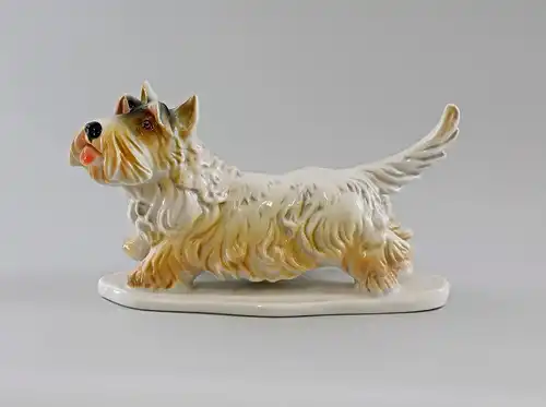 Ens Porzellan Figur Terrier gefleckt hebt Pfote Hund 23x11x15cm 9997156#