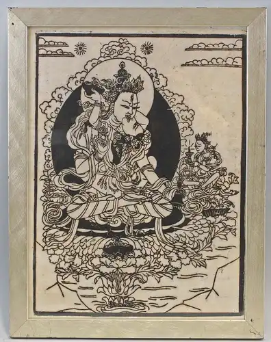 8239050 Holzschnitt Buddhistisches Motiv China Bodhisattva auf Lotosthron