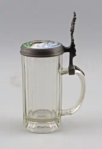 8248022 Glas-Bierkrug mit Porzellandeckel Jagdmotiv