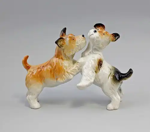 Ens Porzellan Figur Terrier Paar gefleckt spielend Hund 22x16cm 9941586#