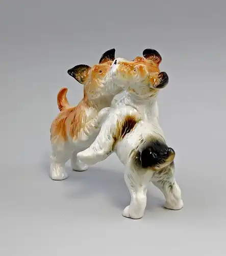 Ens Porzellan Figur Terrier Paar gefleckt spielend Hund 22x16cm 9941586#