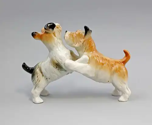 Ens Porzellan Figur Terrier Paar gefleckt spielend Hund 22x16cm 9941586#