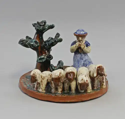 Figurengruppe Hirte mit Schafen um 1910 polychrom bemalt 19x15 cm 99845229